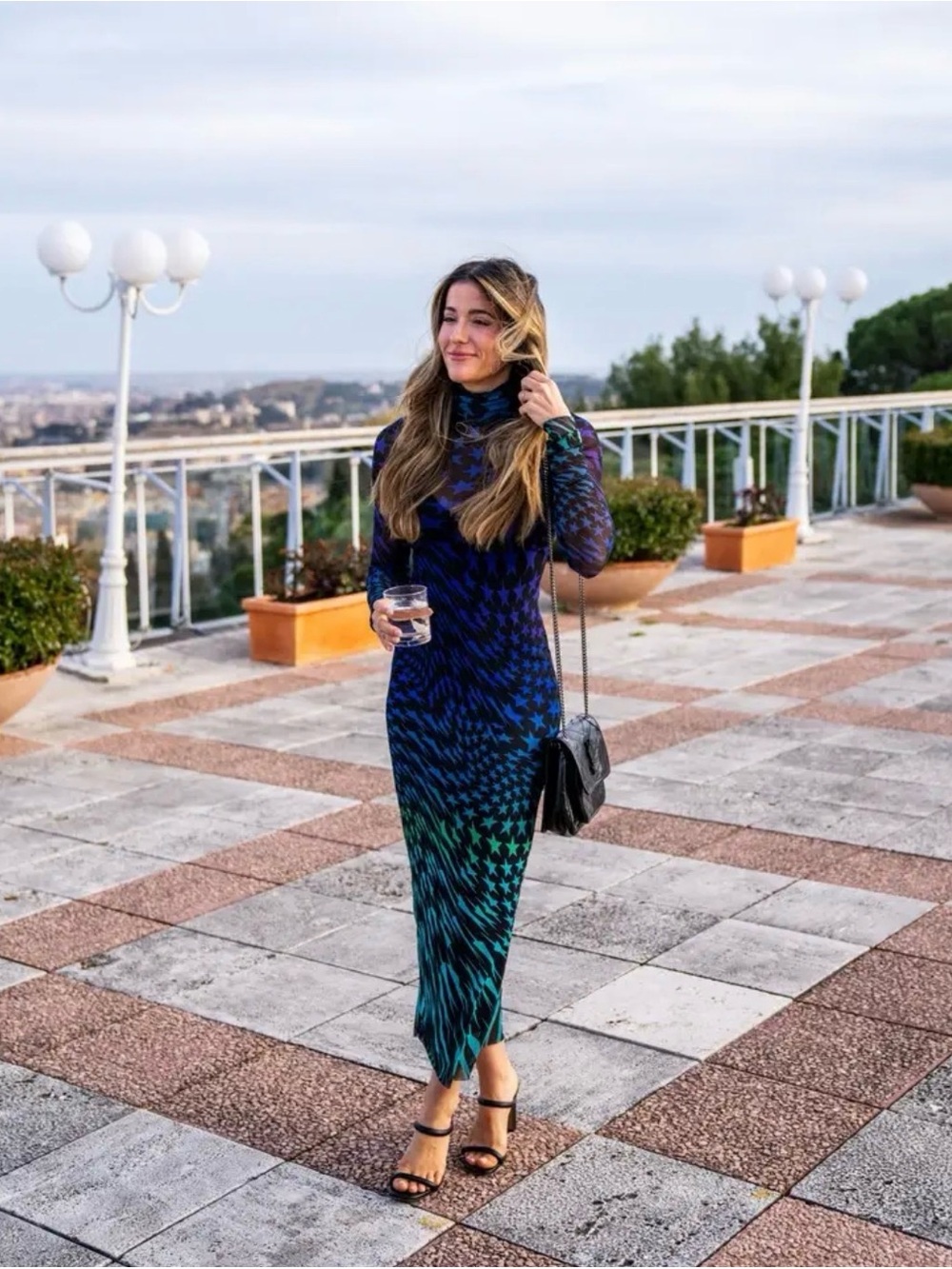 AFRM Sharlene turtleneck dress Sheer Star Spiral Midi Dress in Blue-Green - Picture 5 of 12